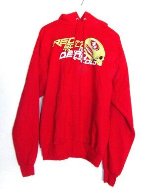 49ers Red Hooded Sweathirt With A Skull Shaped Football Size Medium